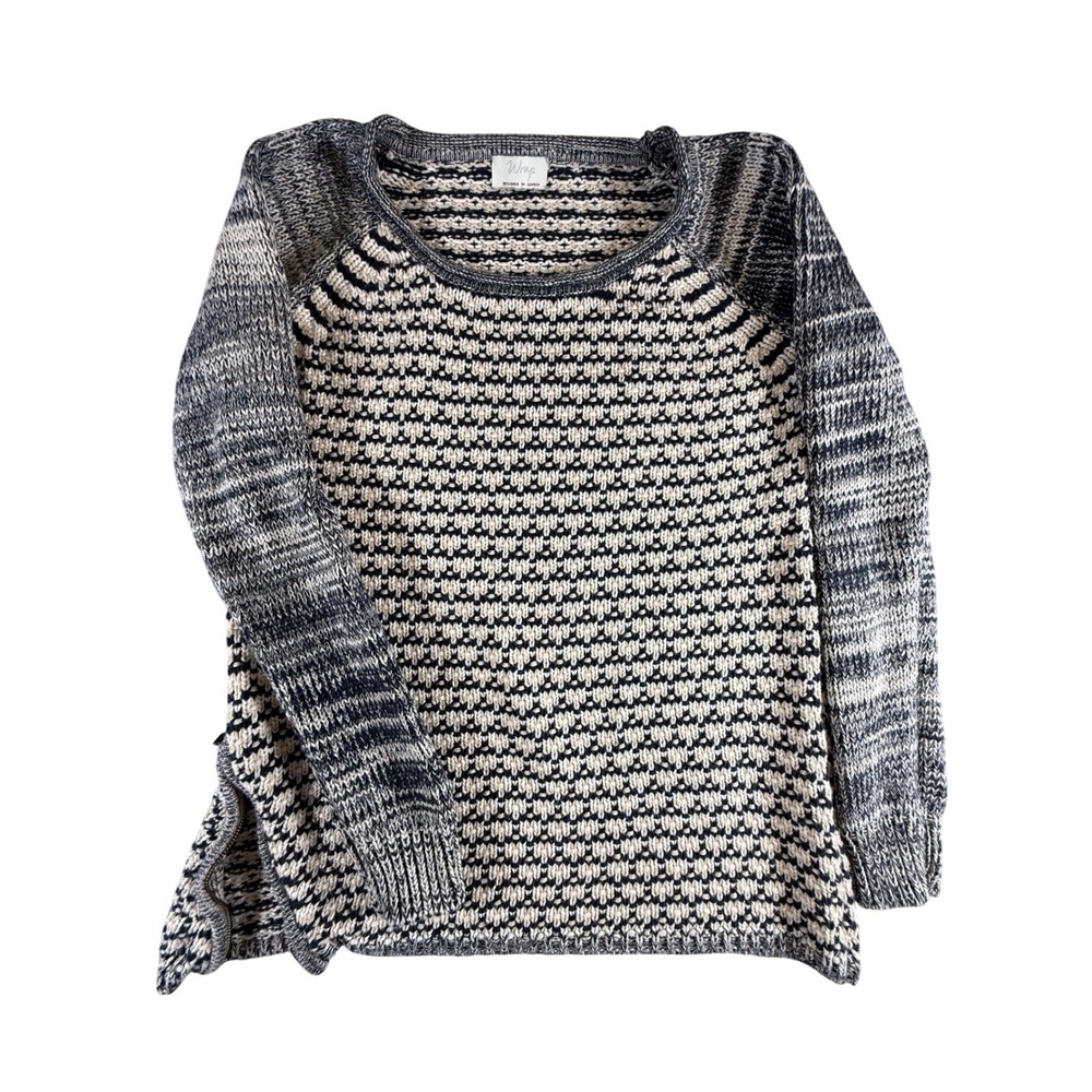 Wrap Designed in London Black Cream Knit Sweater Long Sleeve Raglan Zipper 4-6